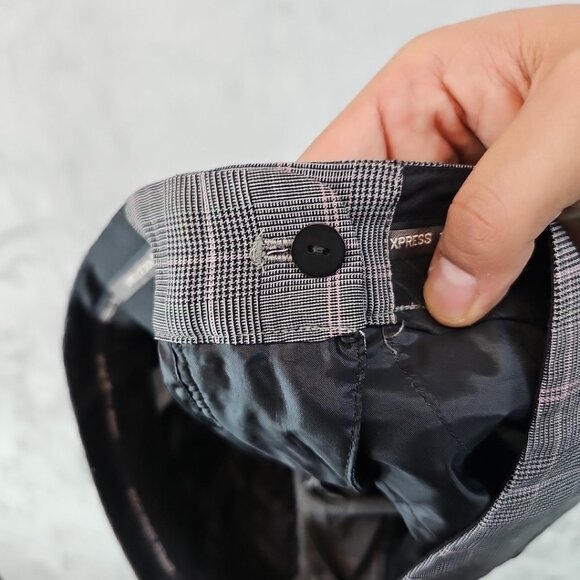 EXPRESS Editor Wool Pants Womens Size 0 Straight Crop Y2K Cuffed Gray Pink Plaid - Picture 5 of 15